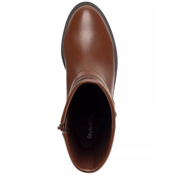 90$ Style & Co Valeriee Mid Shaft Boots Round Toe Women's Size 8.5 Cognac Brown - Picture 4 of 5